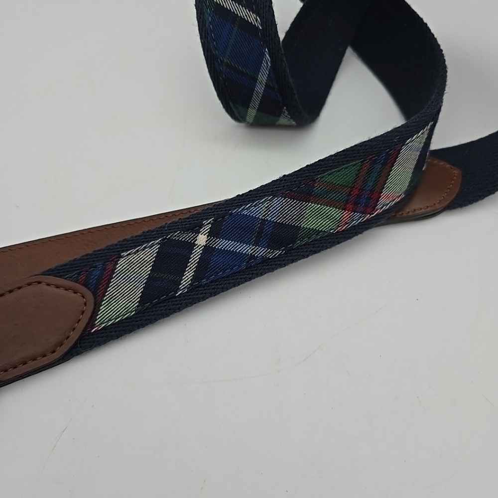 CEG Men Blue Green Striped Belt Size 38 Leather & Canvas NEW - Picture 2 of 11